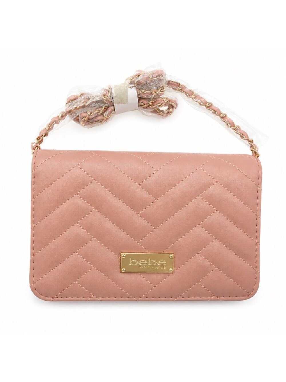 Bebe Sophia Small Crossbody Bag NWT Blush Pink Chevron Quilted Gold Chain Purse